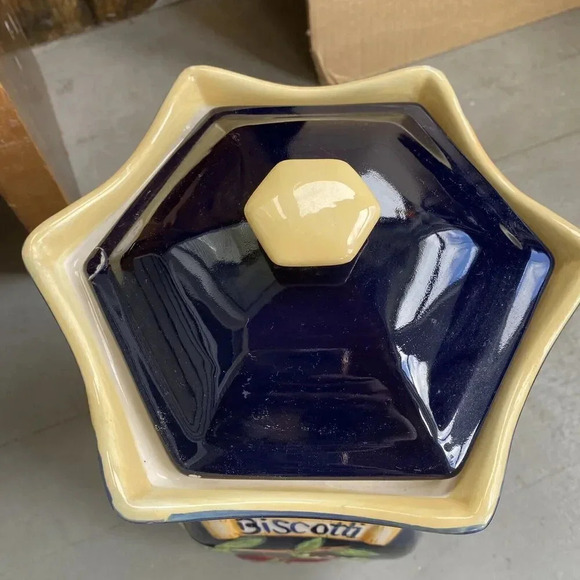 VTG Biscotti Cookie Jar Hand Painted Nonni's Dark Blue Fruit Ceramic Kitchen - Picture 7 of 11